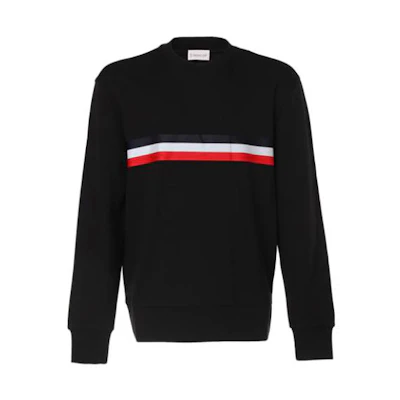 Moncler Striped Print Crewneck Pullover Sweatshirt Black 1320212M12517