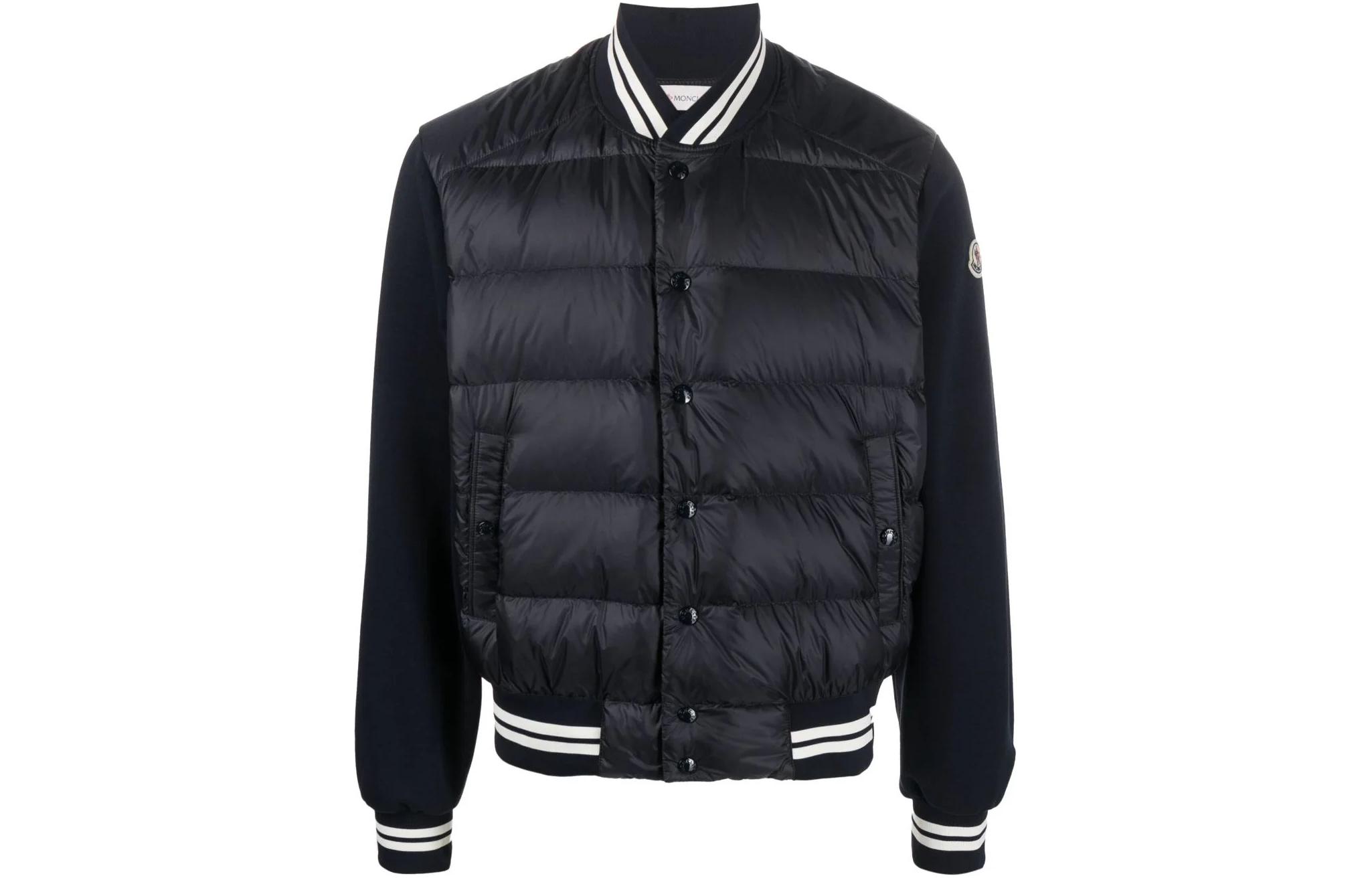 Moncler Striped Stand Collar Puffer Jacket Navy Blue I20918G00011809KZ778