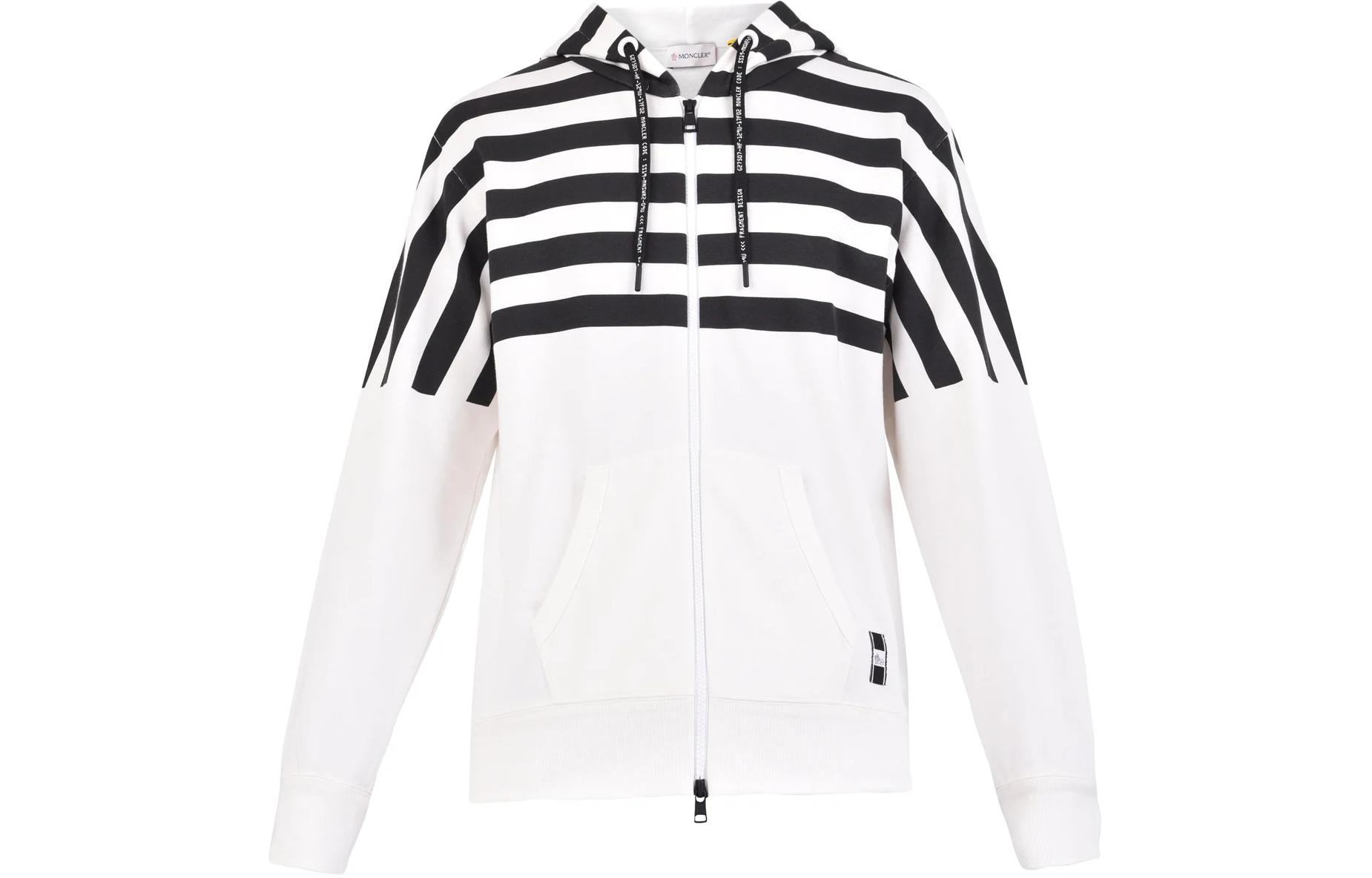 Moncler Striped Zip-Up Hoodie Jacket White 8403650809DW032