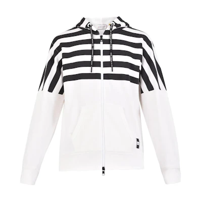 Moncler Striped Zip-Up Hoodie Jacket White 8403650809DW032