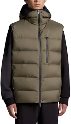 Moncler Tamega Olive Hooded Sleeveless Vest Casual Outerwear. I20911A00178596K7818 Lookbook Moncler Tamega Olive Hooded Sleeveless Vest Casual Outerwear. I20911A00178596K7818