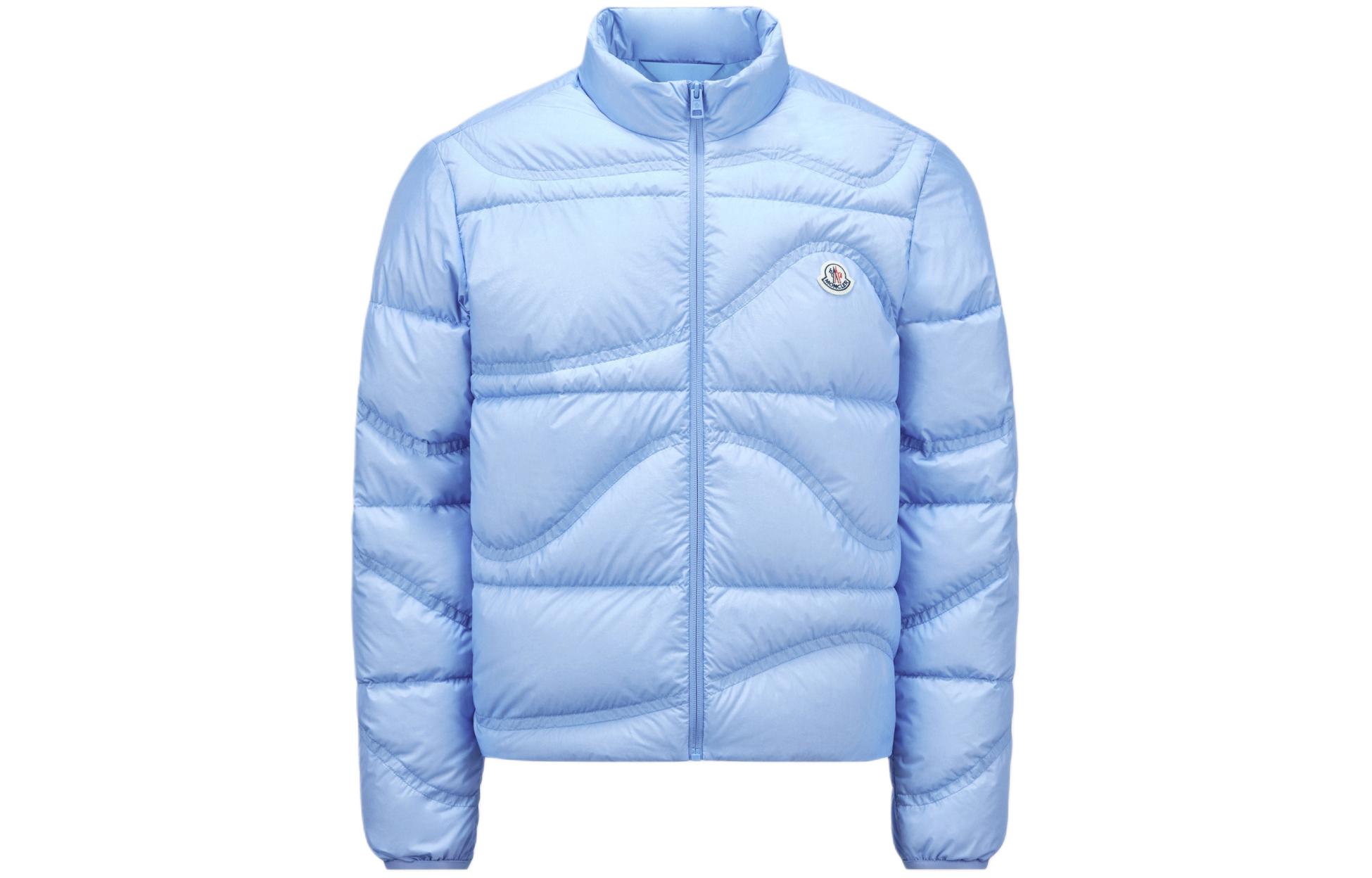 Moncler TAYRONA FW24 Blue Down Jacket Unisex with Logo Print and Zip Front. J10911A001175396L71B