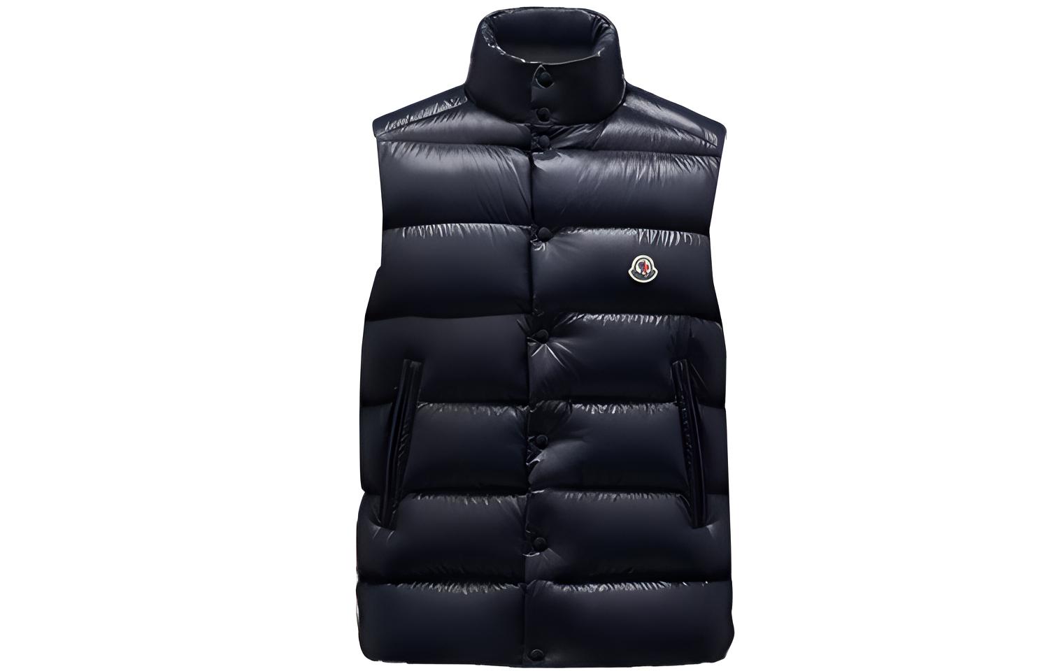 Moncler Tibb Logo Print Navy Blue Down Vest Sleeveless Puffer Jacket 1A0009668950742