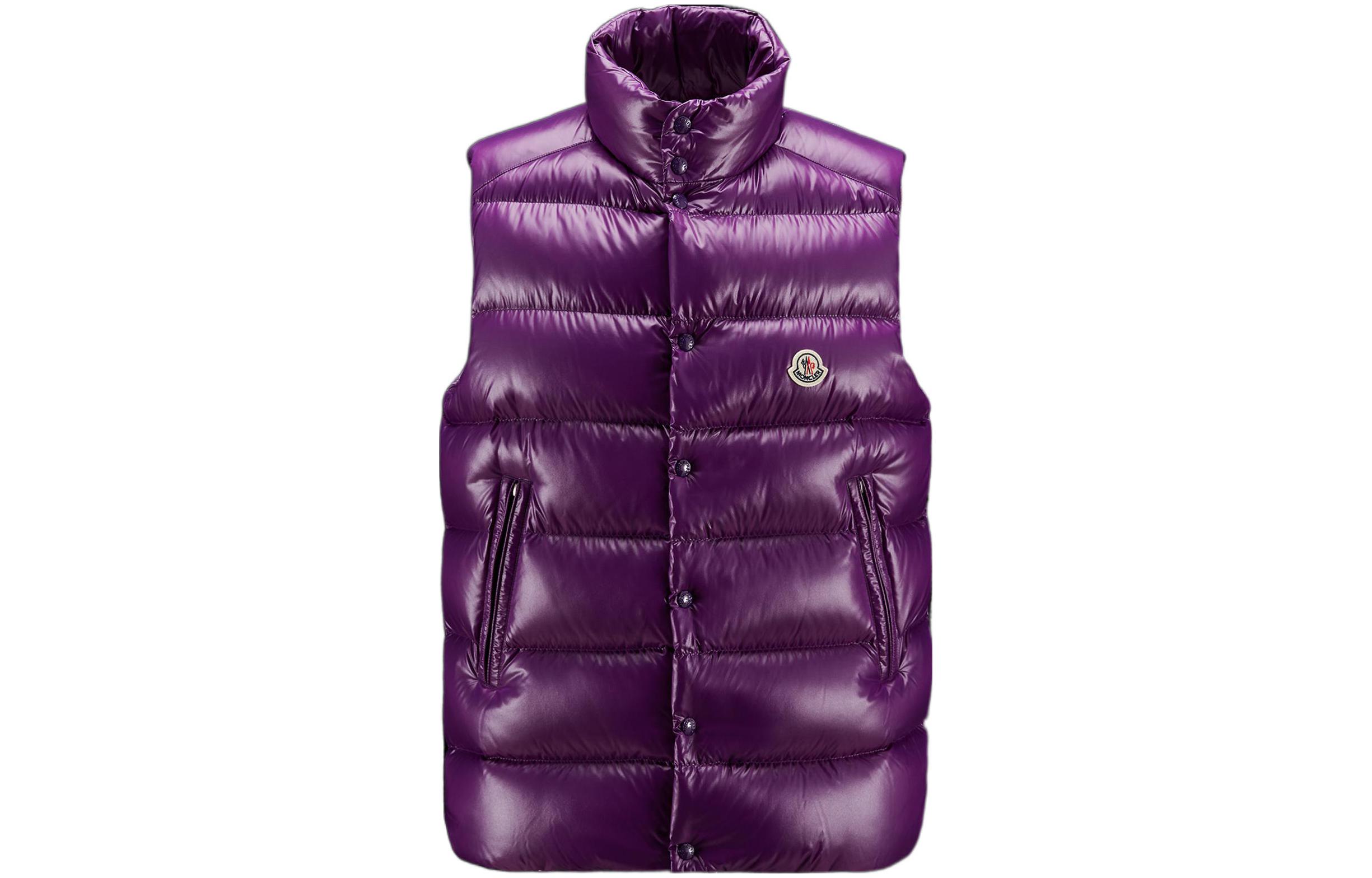 Moncler Tibb Series Unisex Down Vest - Solid Color, Stand Collar, Purple. H20911A000966895061C