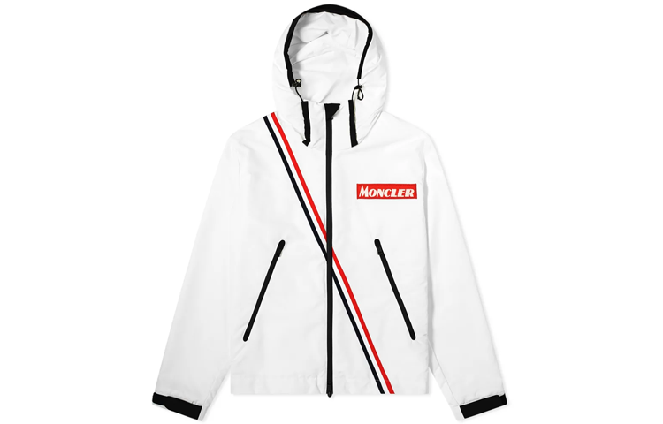 Moncler Trakehner Embroidered Lettering Zip Hoodie Jacket White () 0914113785539N3032