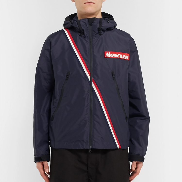 Shop Moncler Trakehner Embroidered Zip Hoodie Jacket Men Navy Blue 0914113785539N3742