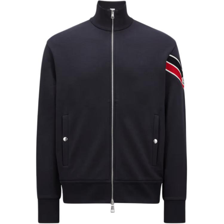 Moncler Tricolor Trim Zip Jacket Navy Blue for Men POIZON202406555