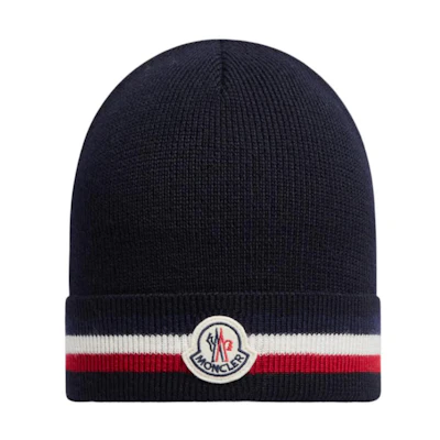 Moncler Tricolor Wool Knit Beanie Navy Blue Hat. I20913B00065A9575742