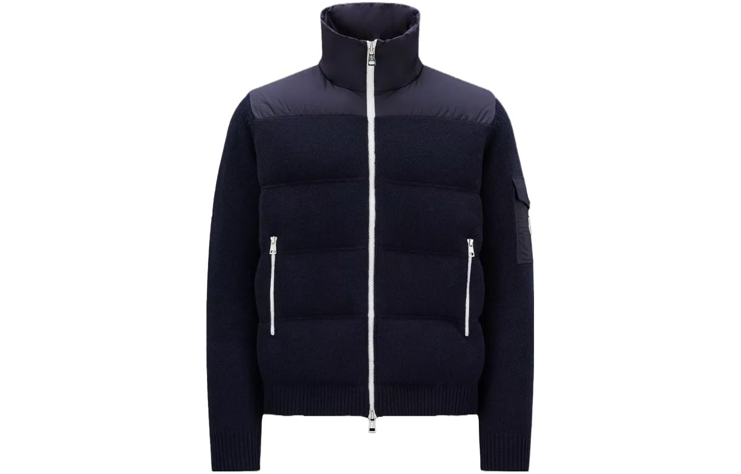 Moncler Unisex Navy Blue Wool Down Jacket Cardigan with Zipper and Goose Down. I20919B00005M1241750