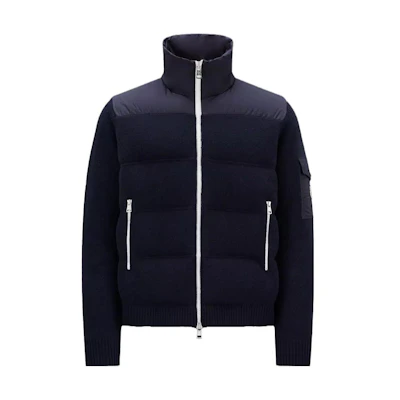 Moncler Unisex Navy Blue Wool Down Jacket Cardigan with Zipper and Goose Down. I20919B00005M1241750