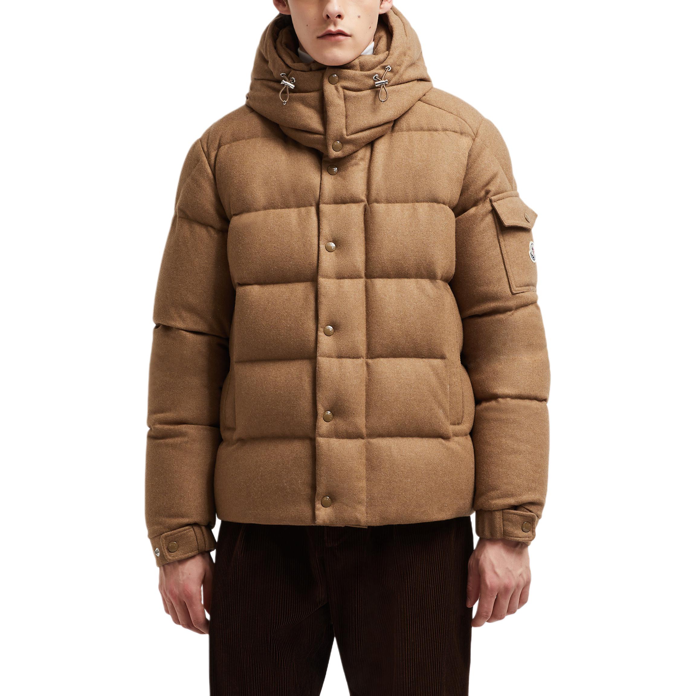 Lookbook Moncler Unisex Short Wool Down Jacket with Detachable Hood in Light Brown. J20911A001575427224N