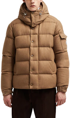 Moncler Unisex Short Wool Down Jacket with Detachable Hood in Light Brown. J20911A001575427224N Lookbook Moncler Unisex Short Wool Down Jacket with Detachable Hood in Light Brown. J20911A001575427224N
