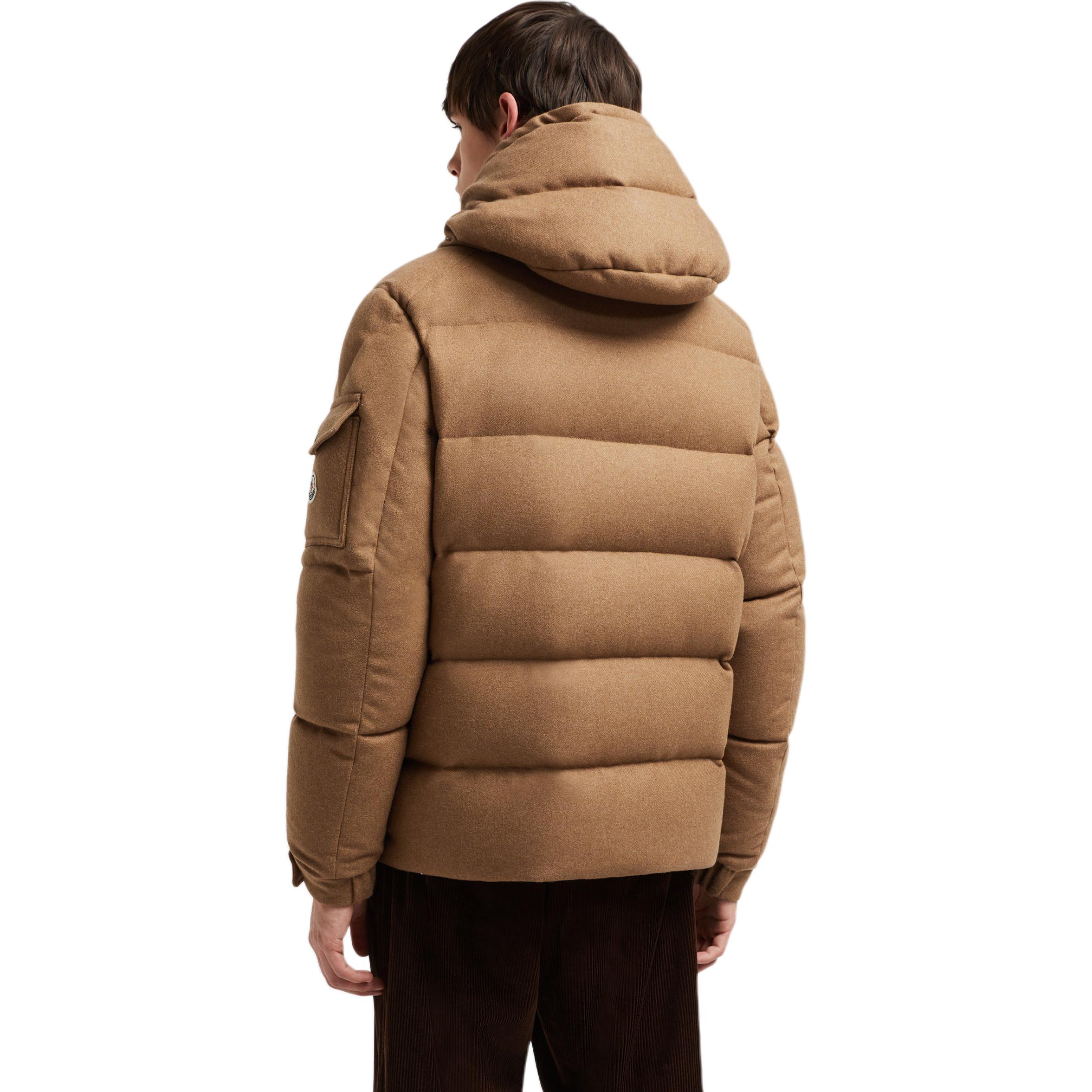 Shop Moncler Unisex Short Wool Down Jacket with Detachable Hood in Light Brown. J20911A001575427224N