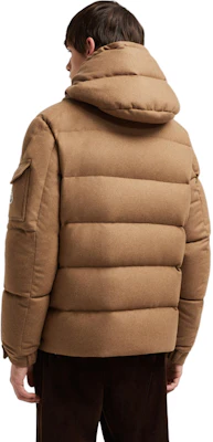 Moncler Unisex Short Wool Down Jacket with Detachable Hood in Light Brown. J20911A001575427224N Shop Moncler Unisex Short Wool Down Jacket with Detachable Hood in Light Brown. J20911A001575427224N