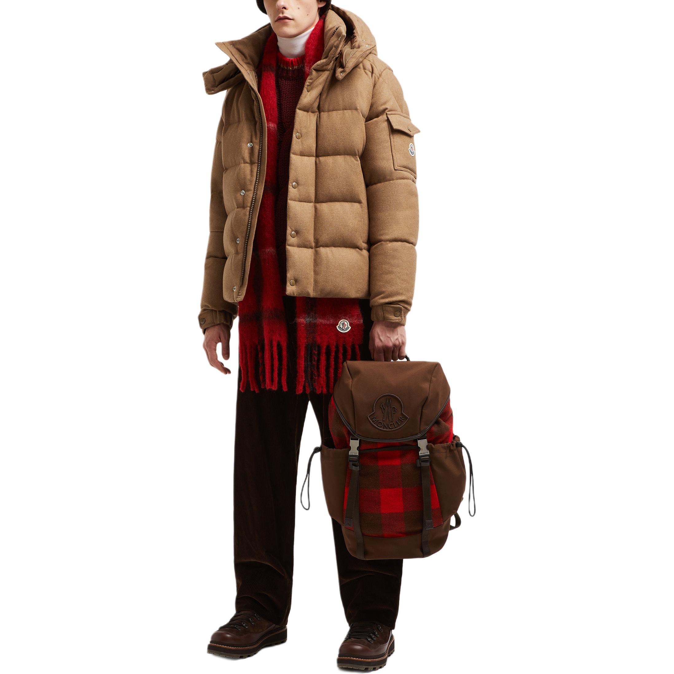 Purchase Moncler Unisex Short Wool Down Jacket with Detachable Hood in Light Brown. J20911A001575427224N