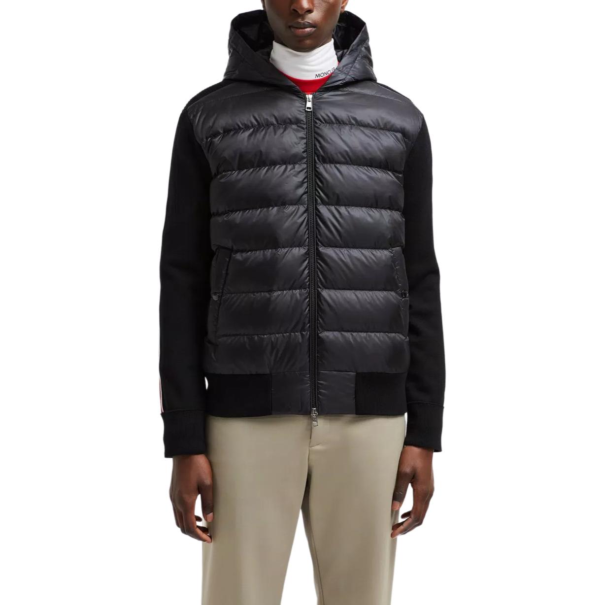 Lookbook Moncler 男女羊毛羽絨連帽外套黑色條紋設計 J20919B00022M1131999