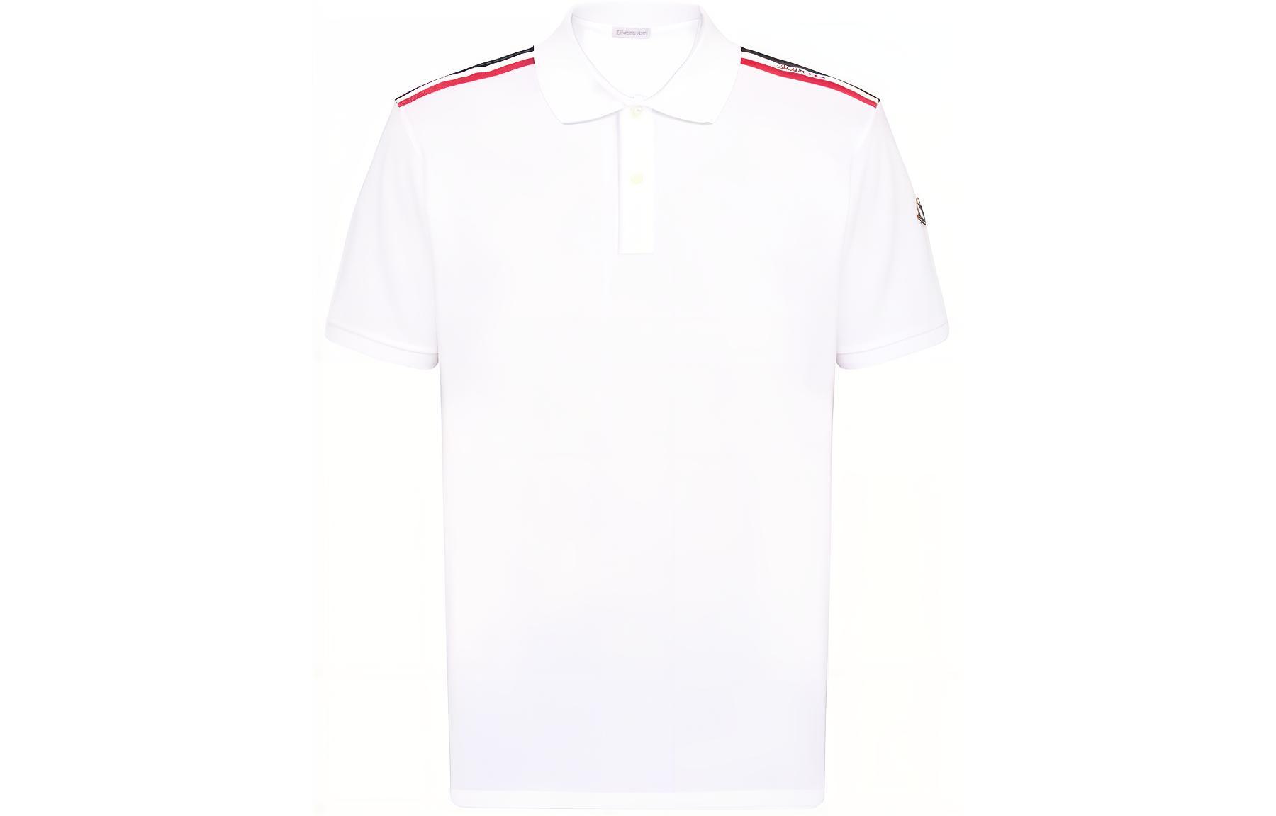 Moncler White  Short Sleeve Polo Shirt with Side Logo and Stripe Detail. J10918A0002089A16002