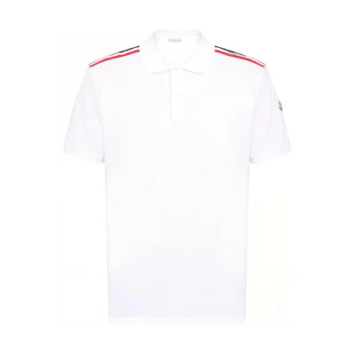 Moncler White Short Sleeve Polo Shirt with Side Logo and Stripe Detail. J10918A0002089A16002