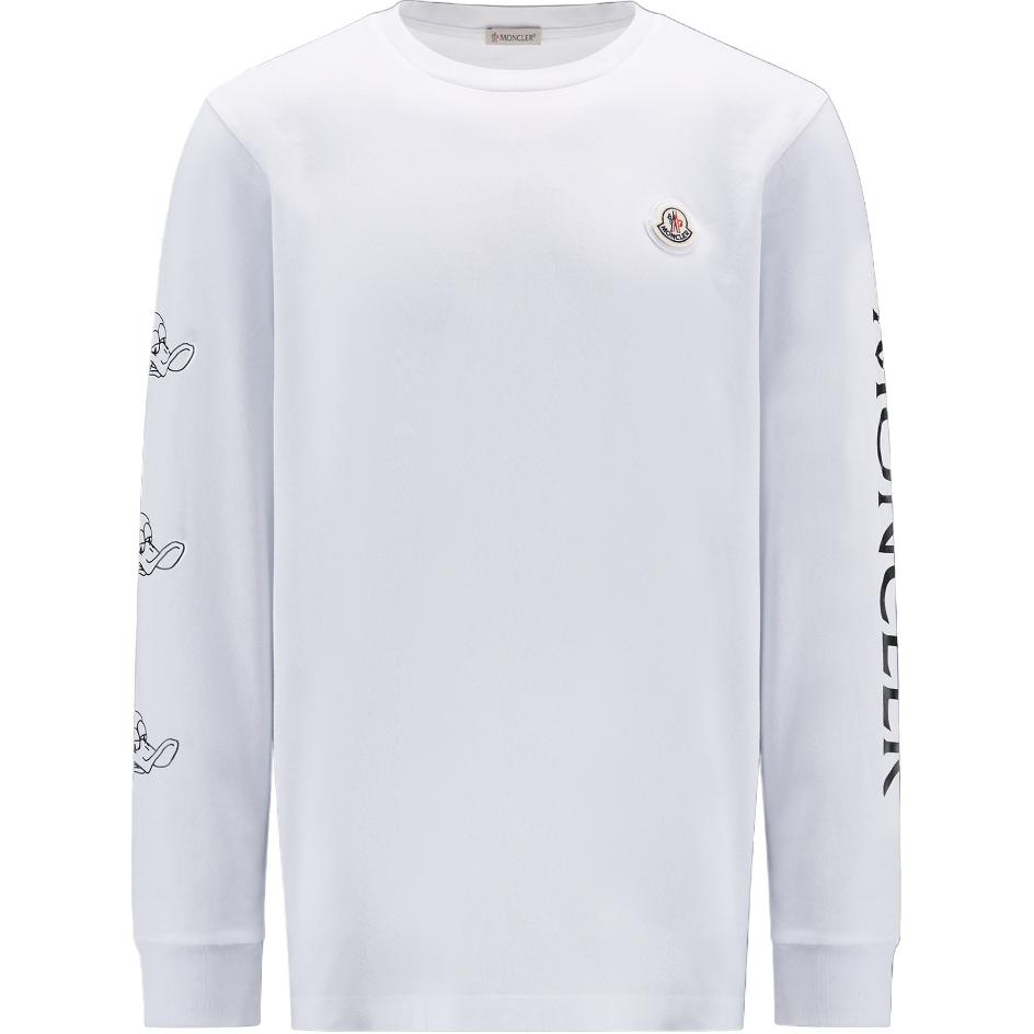 Moncler White Crewneck Sweatshirt with Logo Print Long Sleeves H20918D000088390T001