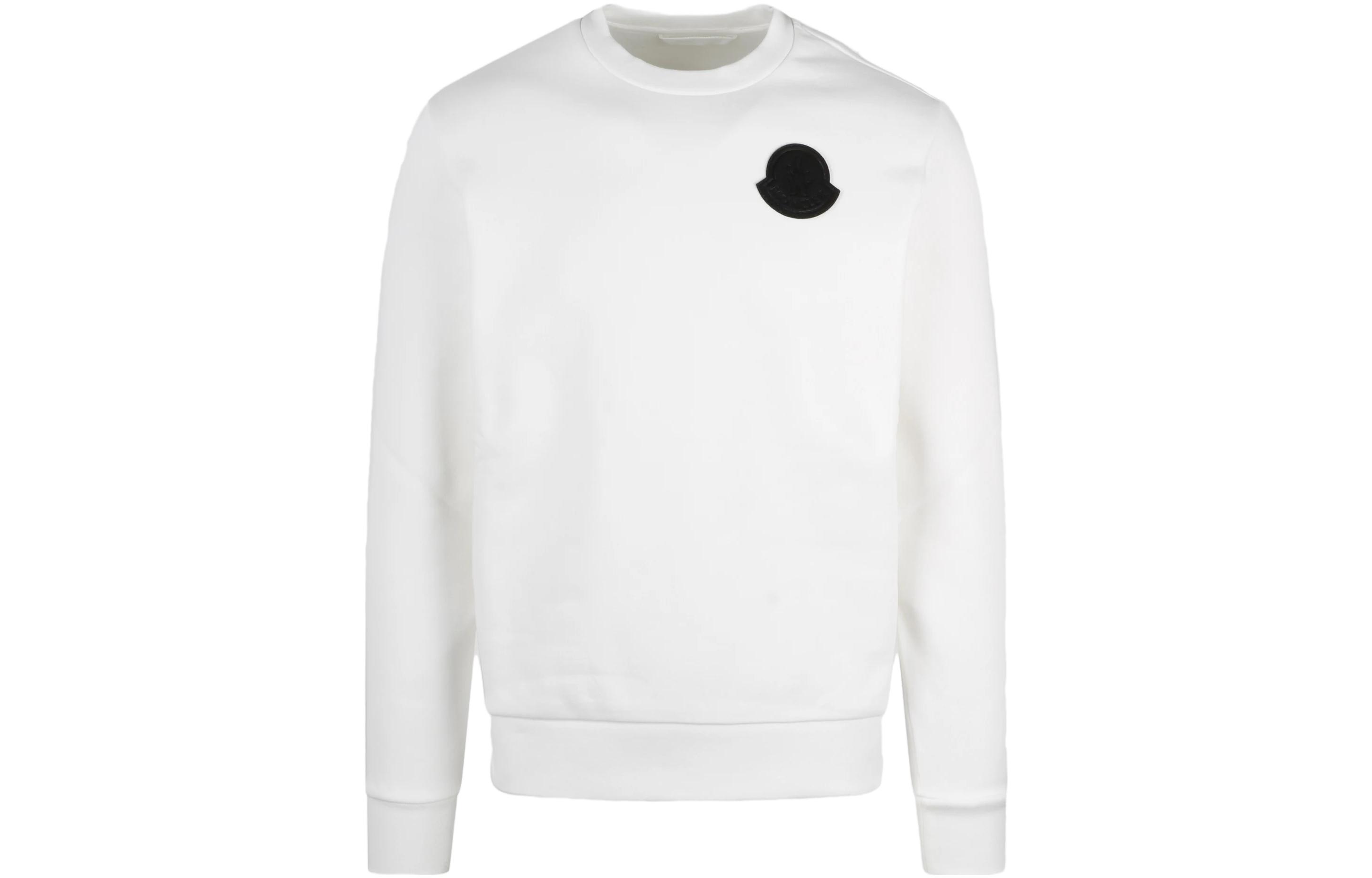 Moncler White Crewneck Sweatshirt with Two-Tone Logo Print Long Sleeve 8G00067809KX034