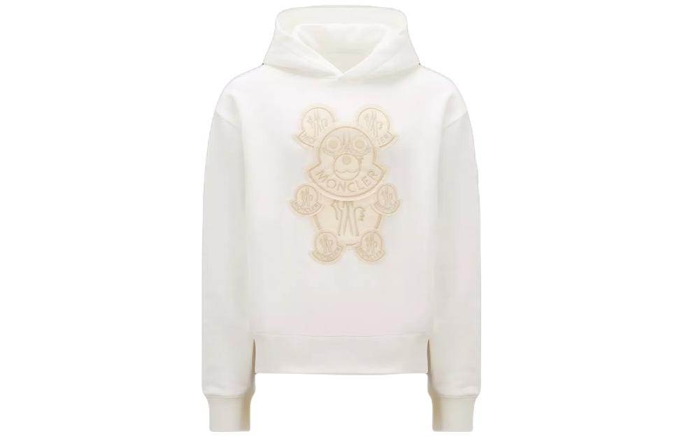 Moncler White Hoodie with Animal Print, Slim Fit Long Sleeve I20918G00080809KX034