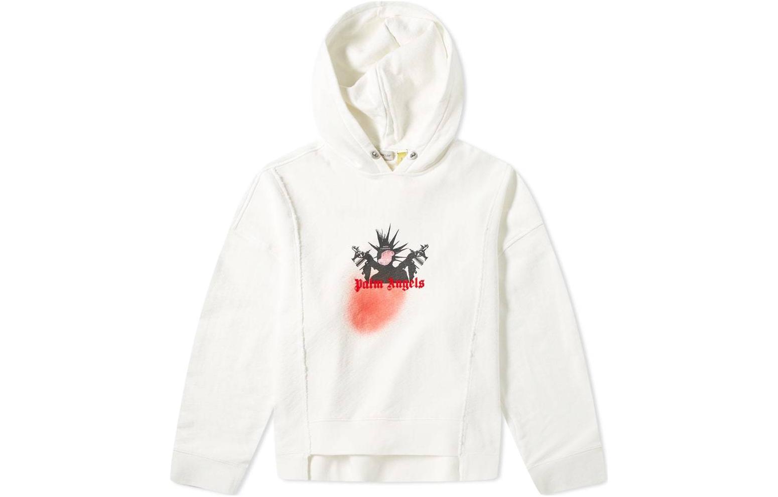 Moncler White Hoodie with Logo Print and Graphic Lettering E209L8000050809F5002