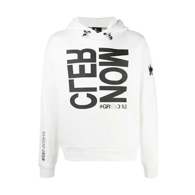 Moncler White Hoodie with Logo Print and Ribbed Trim 8G70410809HS034