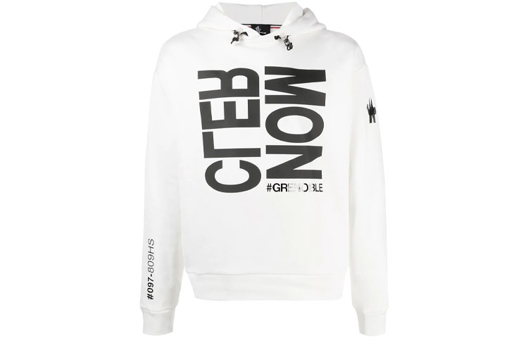 Moncler White Hoodie with Logo Print and Ribbed Trim 8G70410809HS034 圖 2