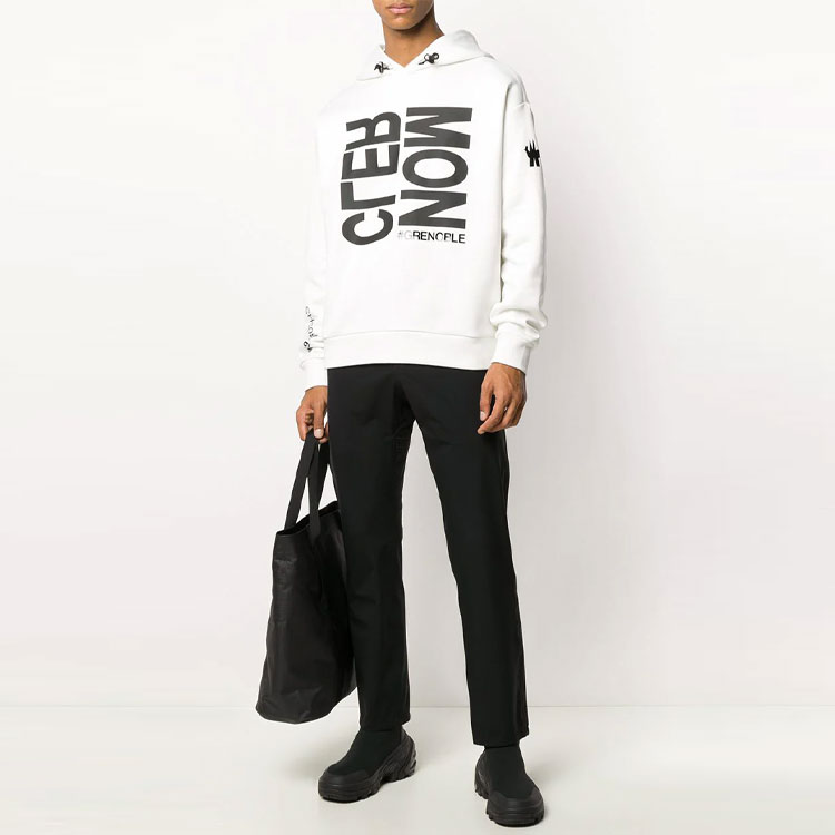 Moncler White Hoodie with Logo Print and Ribbed Trim 8G70410809HS034 圖 3