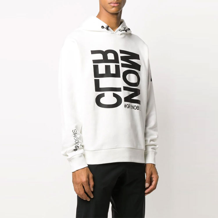 Moncler White Hoodie with Logo Print and Ribbed Trim 8G70410809HS034 圖 4