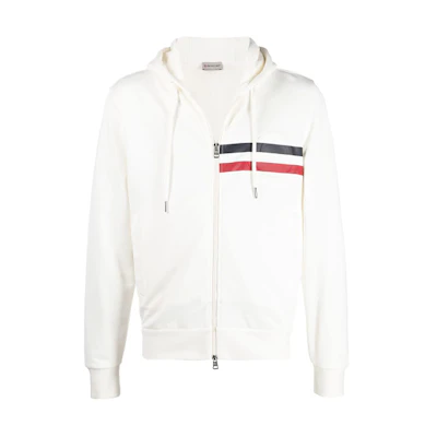 Moncler White Hoodie with Striped Print and Logo Zipper G10918G79510809KR034