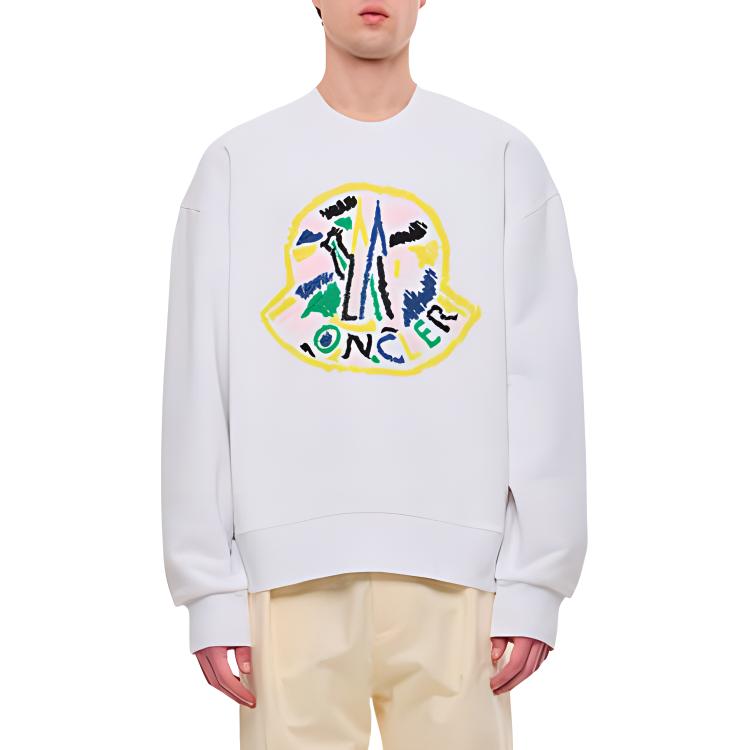 Moncler White Letter Crewneck Casual Long Sleeve Sweatshirt 8G0002389AEN00A