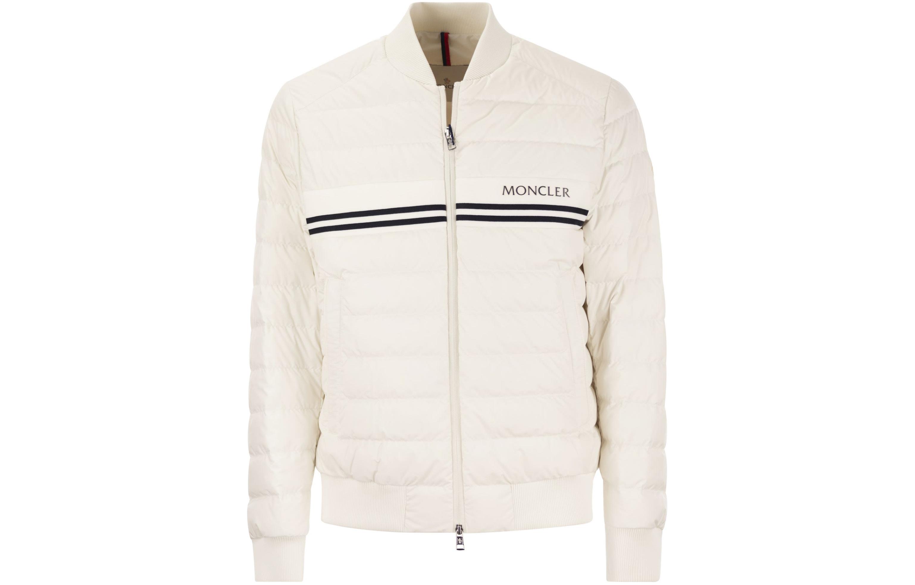 Moncler White Letter Print Zip-Up Jacket with Stand Collar J10911A0007554A81034