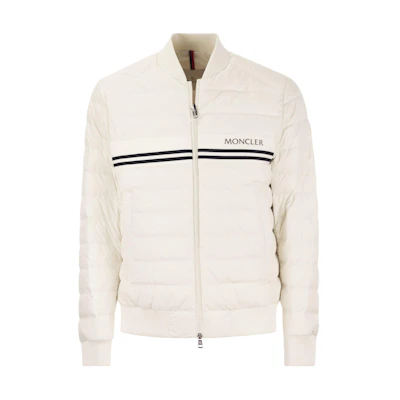 Moncler White Letter Print Zip-Up Jacket with Stand Collar J10911A0007554A81034