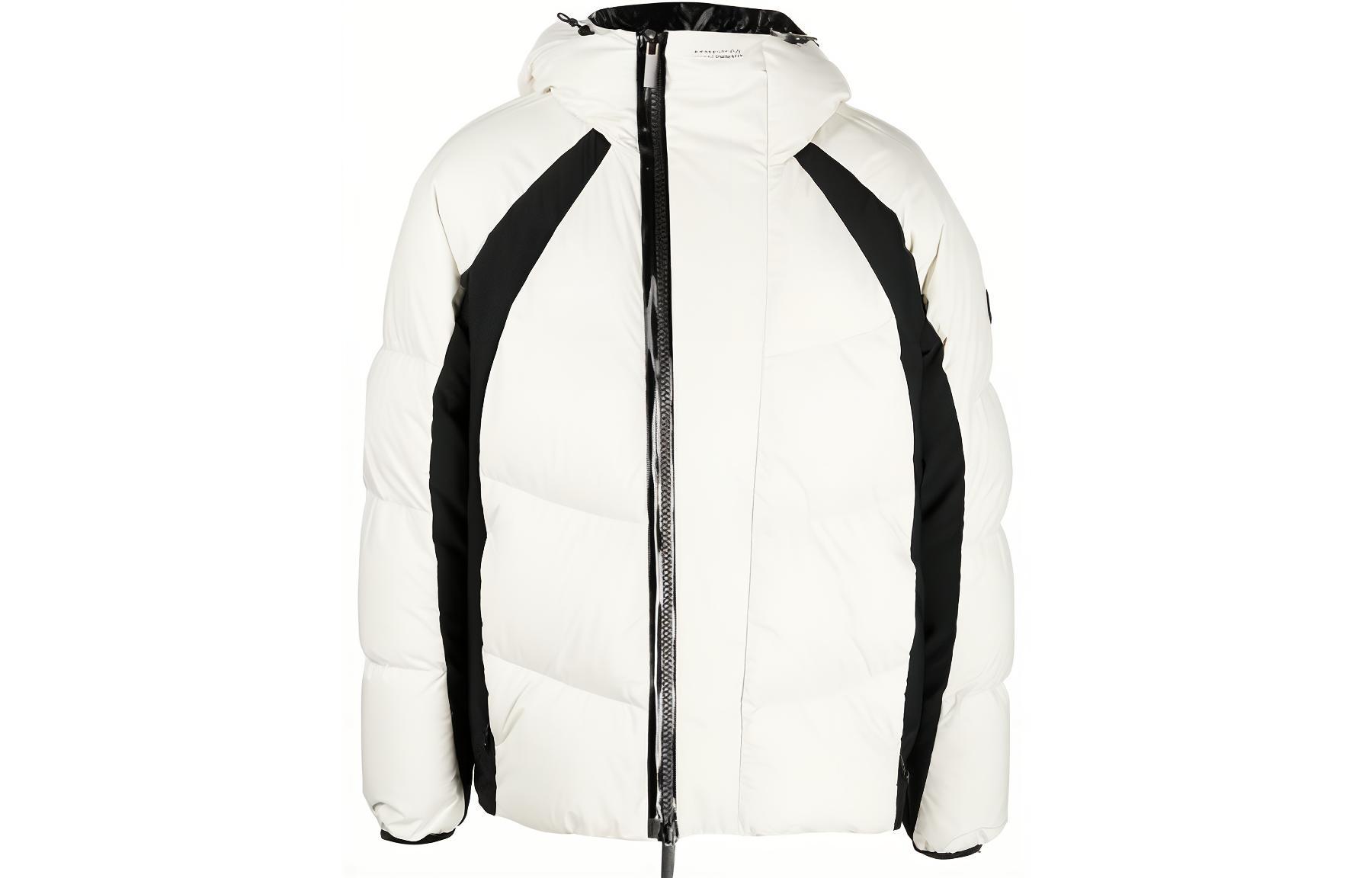 Moncler White Logo Print Hooded Down Jacket with Zipper Long Sleeves H20911A00180539MN