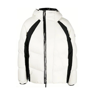 Moncler White Logo Print Hooded Down Jacket with Zipper Long Sleeves H20911A00180539MN