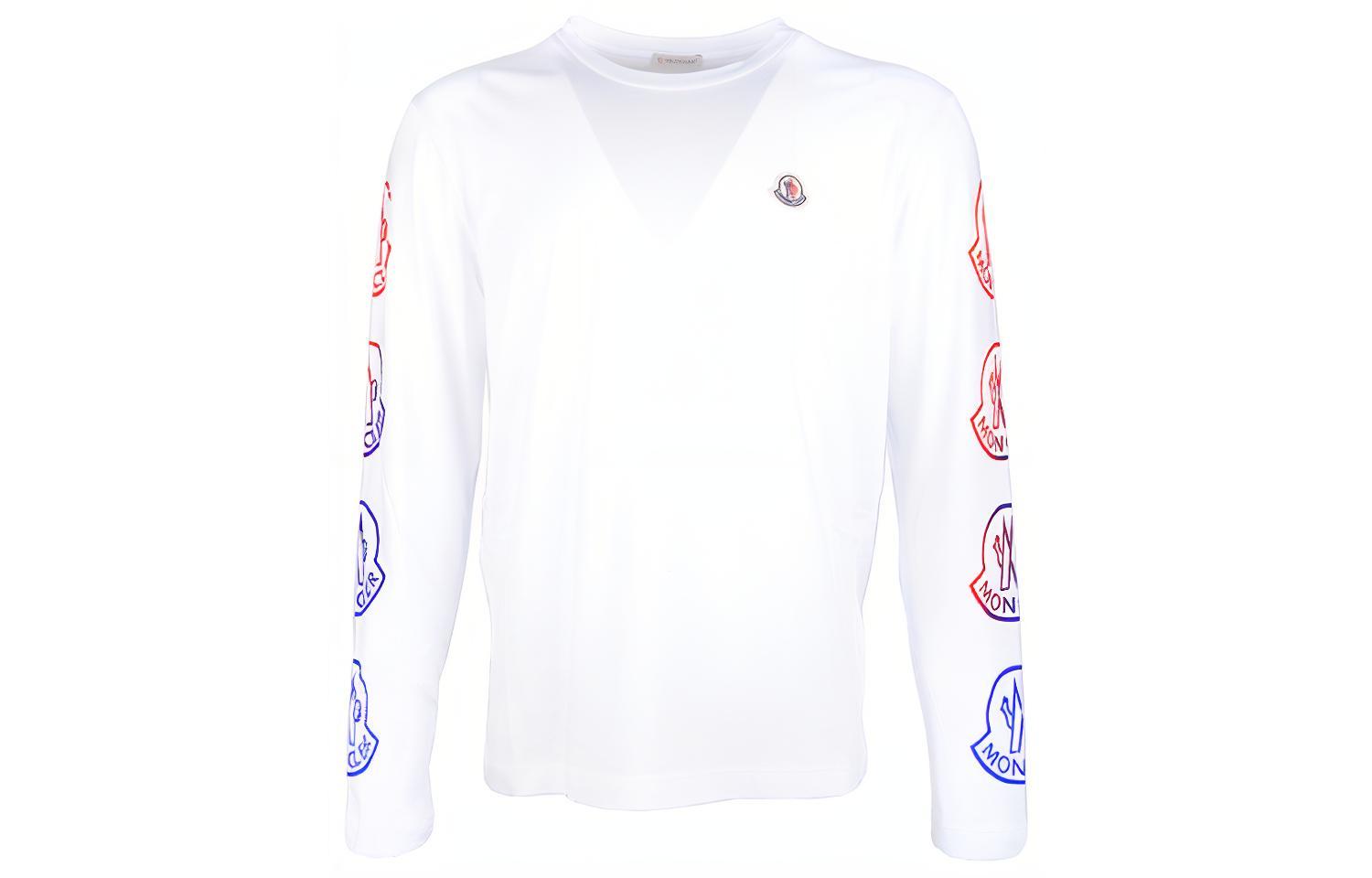 Moncler White Long-Sleeve T-Shirt with Logo Print. 8D00011829H8001
