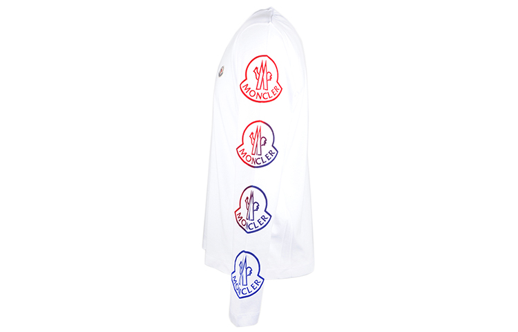 Shop Moncler White Long-Sleeve T-Shirt with Logo Print. 8D00011829H8001
