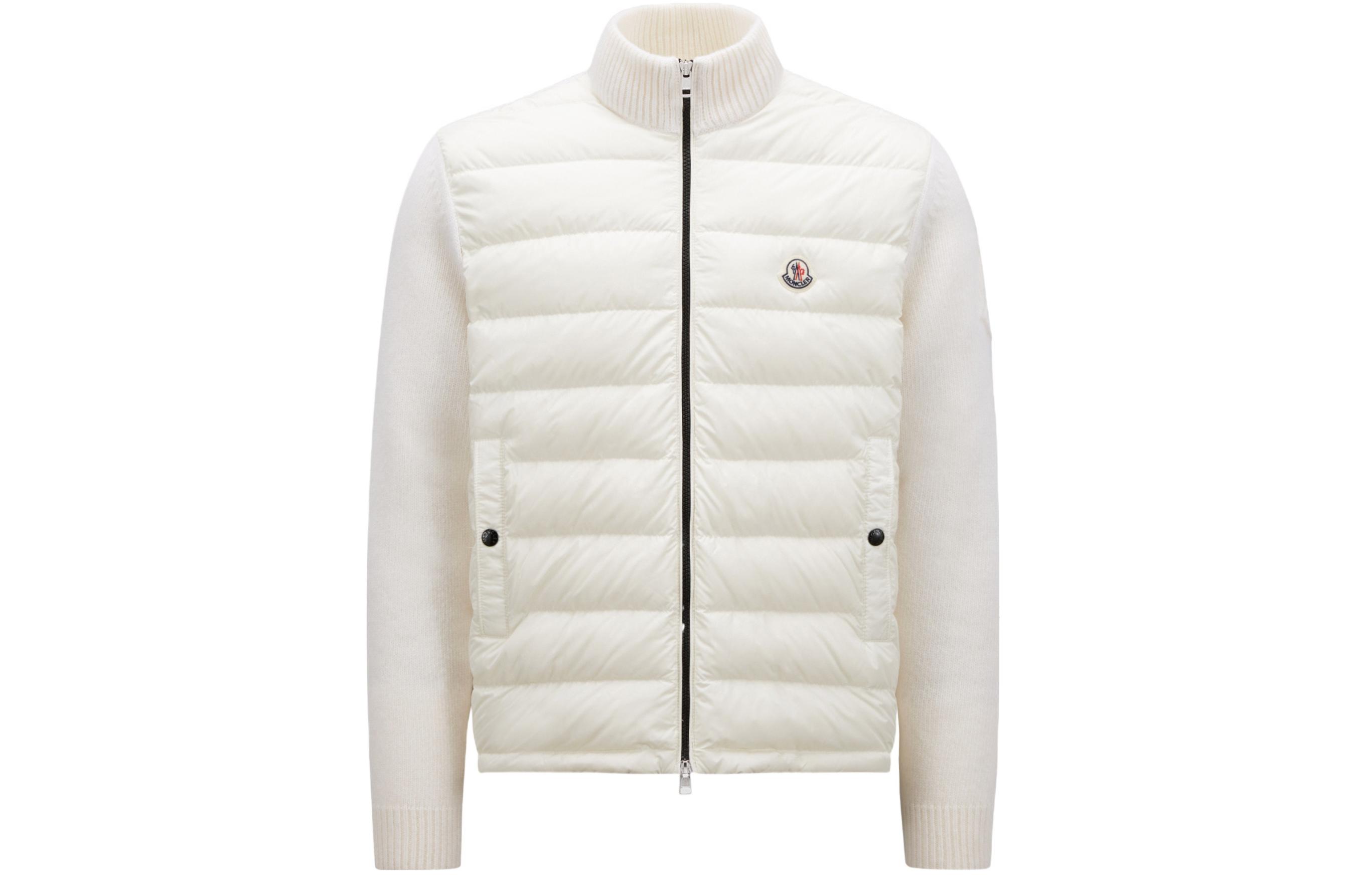 Moncler White Slim Fit Down Jacket with Badge & Zip Pocket Design J10919B00020M1115034
