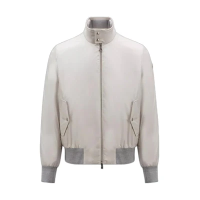 Moncler White Solid Color Zip-Up Jacket with Stand Collar I10911A00048549SK215