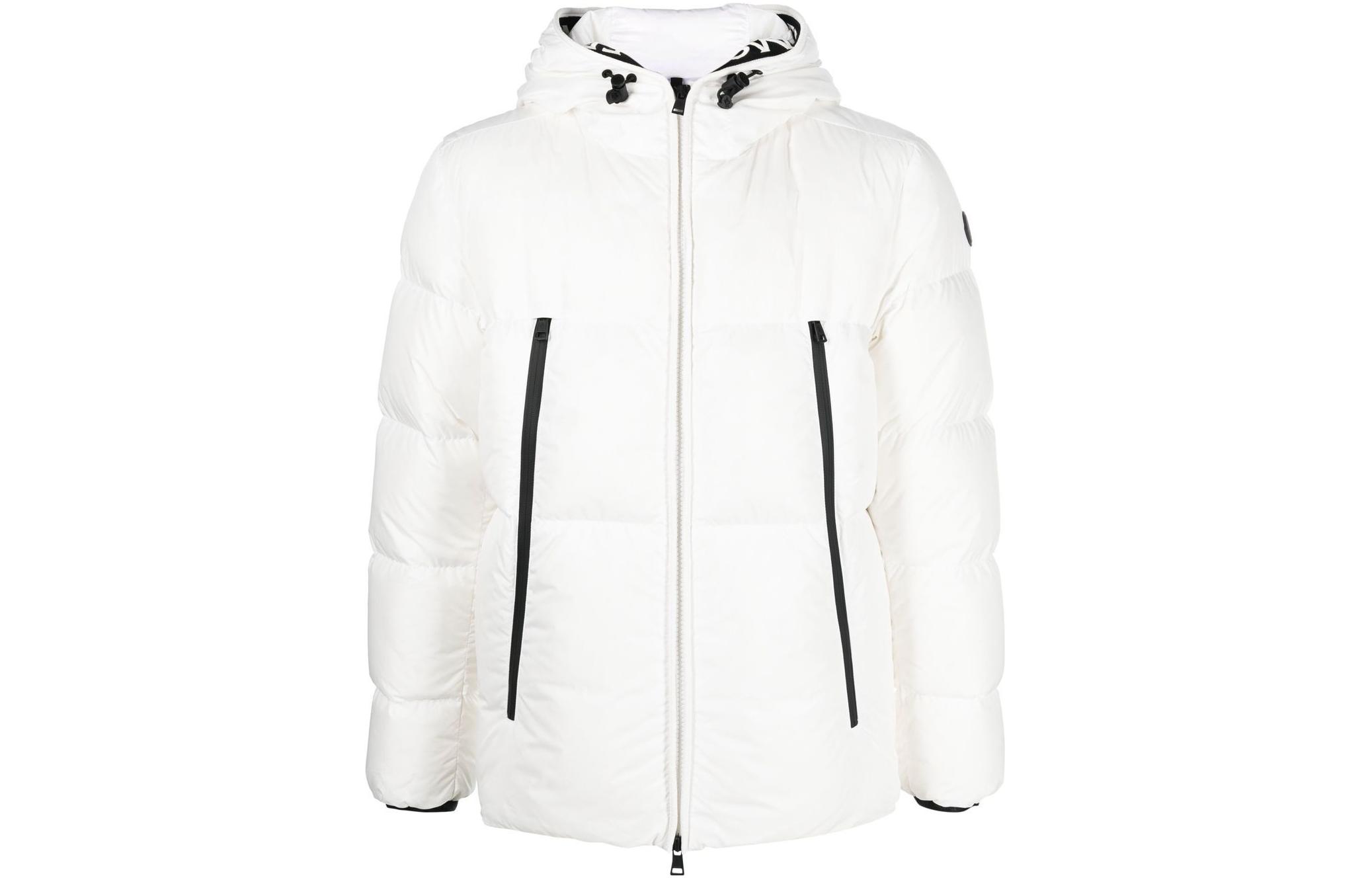 Moncler White Solid Logo Patch Zip-Up Hooded Jacket H20911B56900C0300042