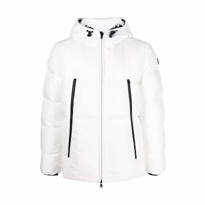 Moncler White Solid Logo Patch Zip-Up Hooded Jacket H20911B56900C0300042