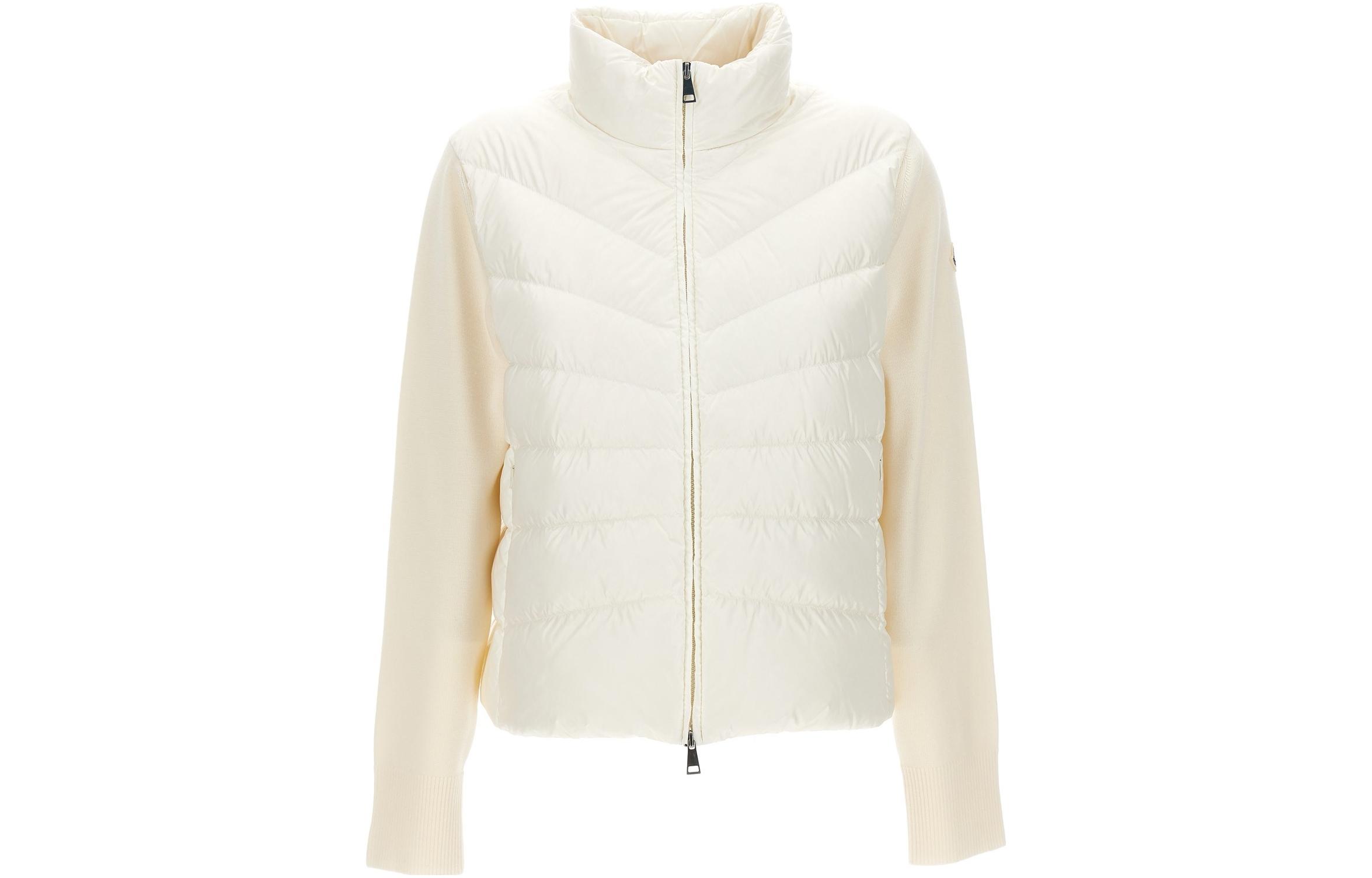 Moncler White Unisex Down Jacket with Stand Collar and Zippered Pockets 9B00012M1131030