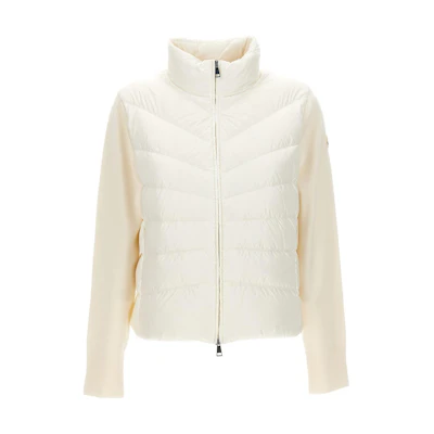 Moncler White Unisex Down Jacket with Stand Collar and Zippered Pockets 9B00012M1131030