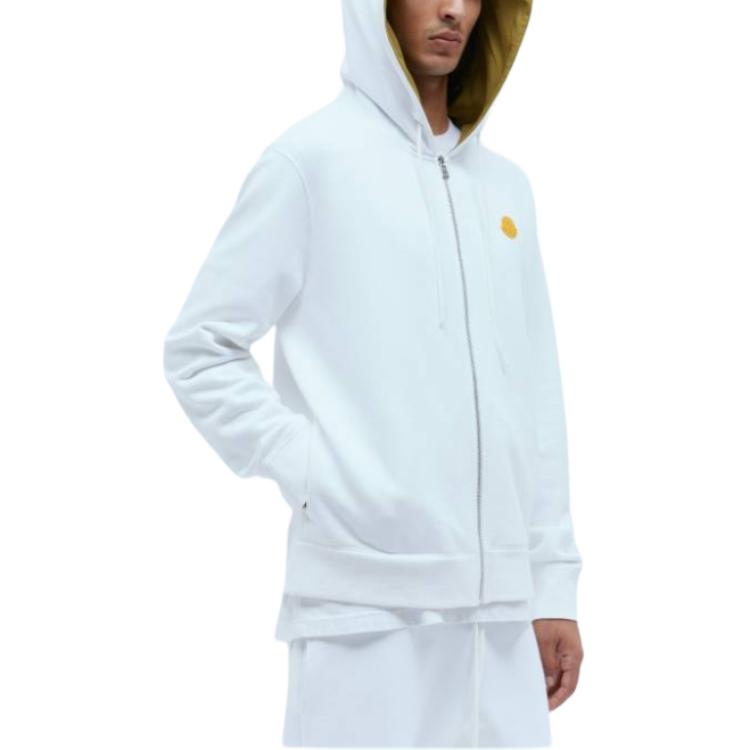 Moncler White Zip-Up Hoodie with Logo Patch Long Sleeves J10918G00071899V400A