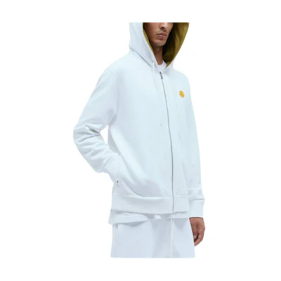 Moncler White Zip-Up Hoodie with Logo Patch Long Sleeves J10918G00071899V400A