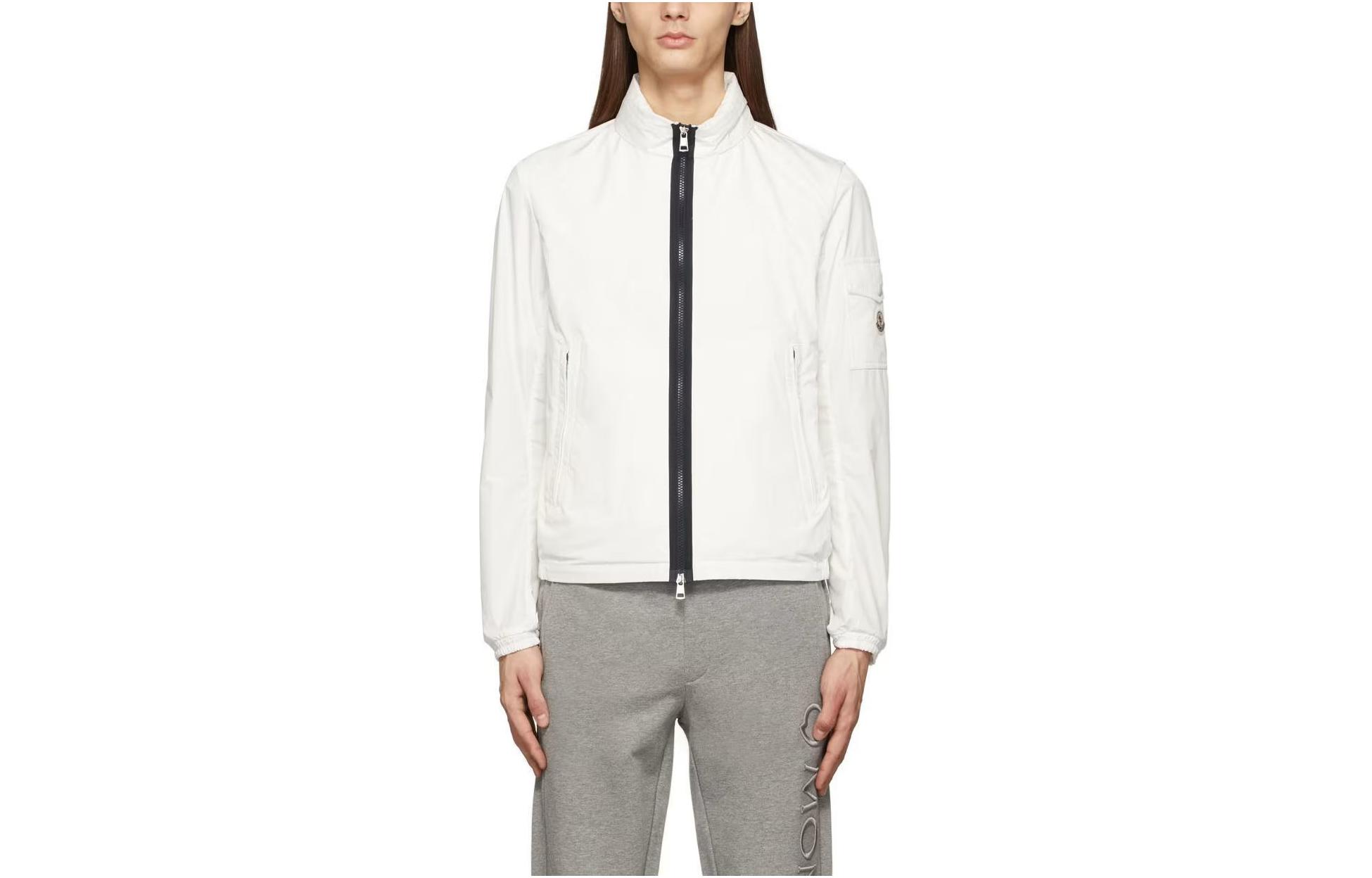 Moncler White Zipped Jacket with Side Logo Patch and Long Sleeves H10911A0016354A91034
