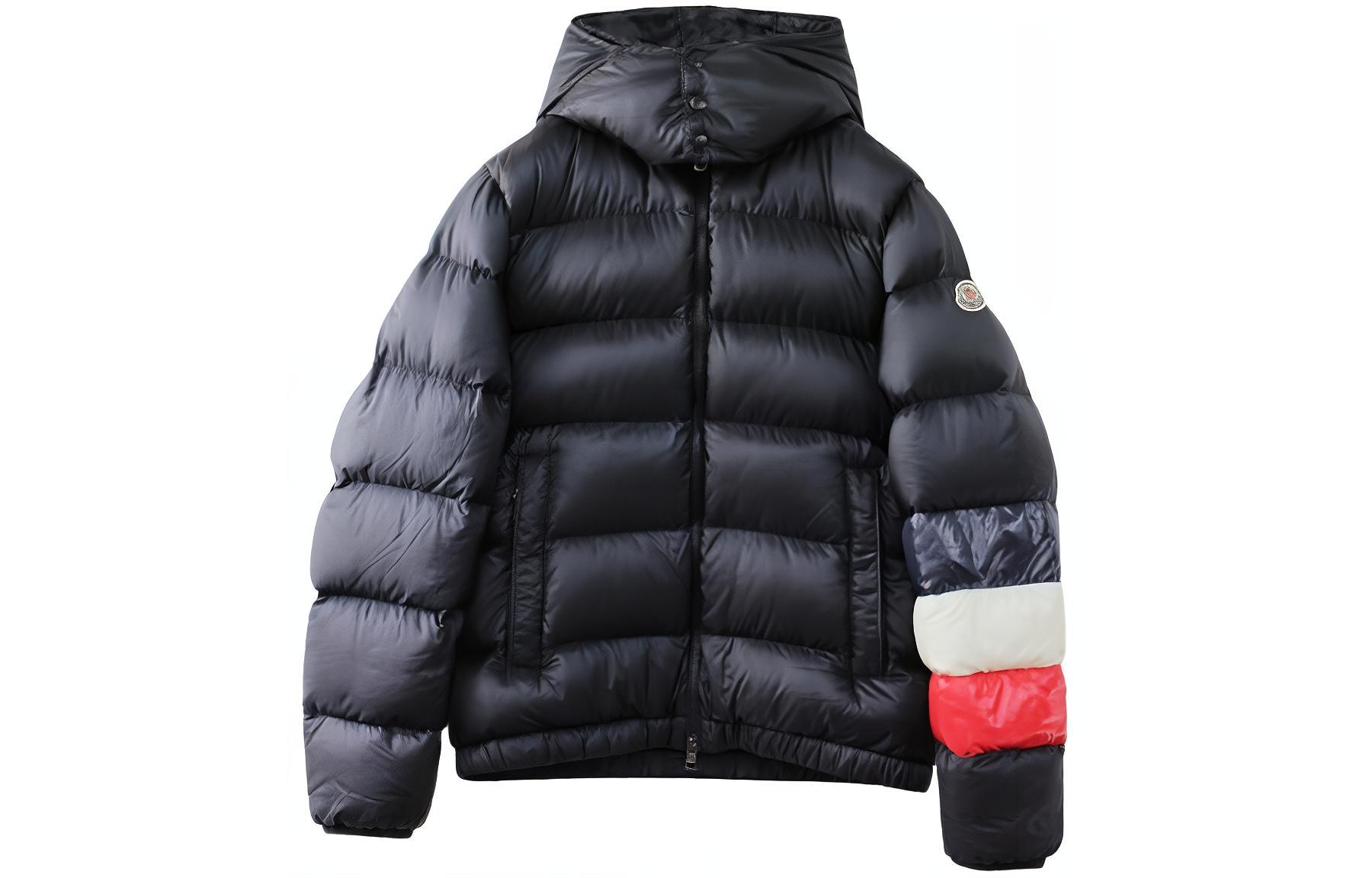 Moncler WILLM  Black Tricolor Logo Hooded Down Jacket. E20914135585C0104999