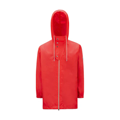 Moncler Alicia Keys SS23 Coral Red Unisex Hooded Jacket with Embroidered Patch I109F1C00002M2952N55