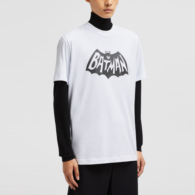 Shop 몽클레르 x 배트맨 로고 텍스처드 크루넥 티셔츠 화이트 컬래버레이션. J20918C0004189AHD002